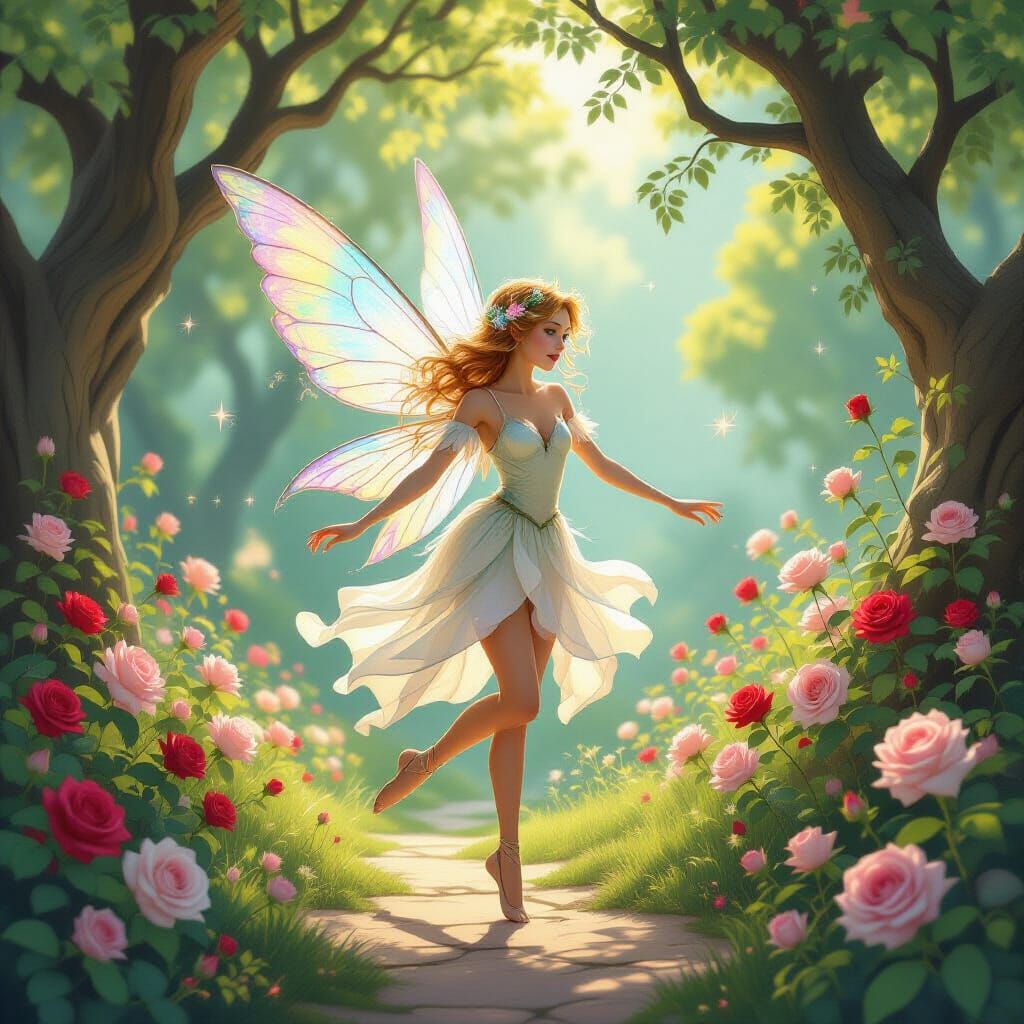 Ethereal Fairy Dancing in Sunlit Garden