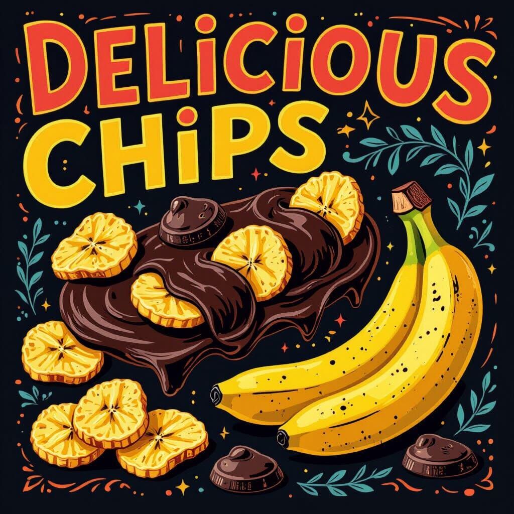 Chocolate Banana Chips in Lowbrow Art Style