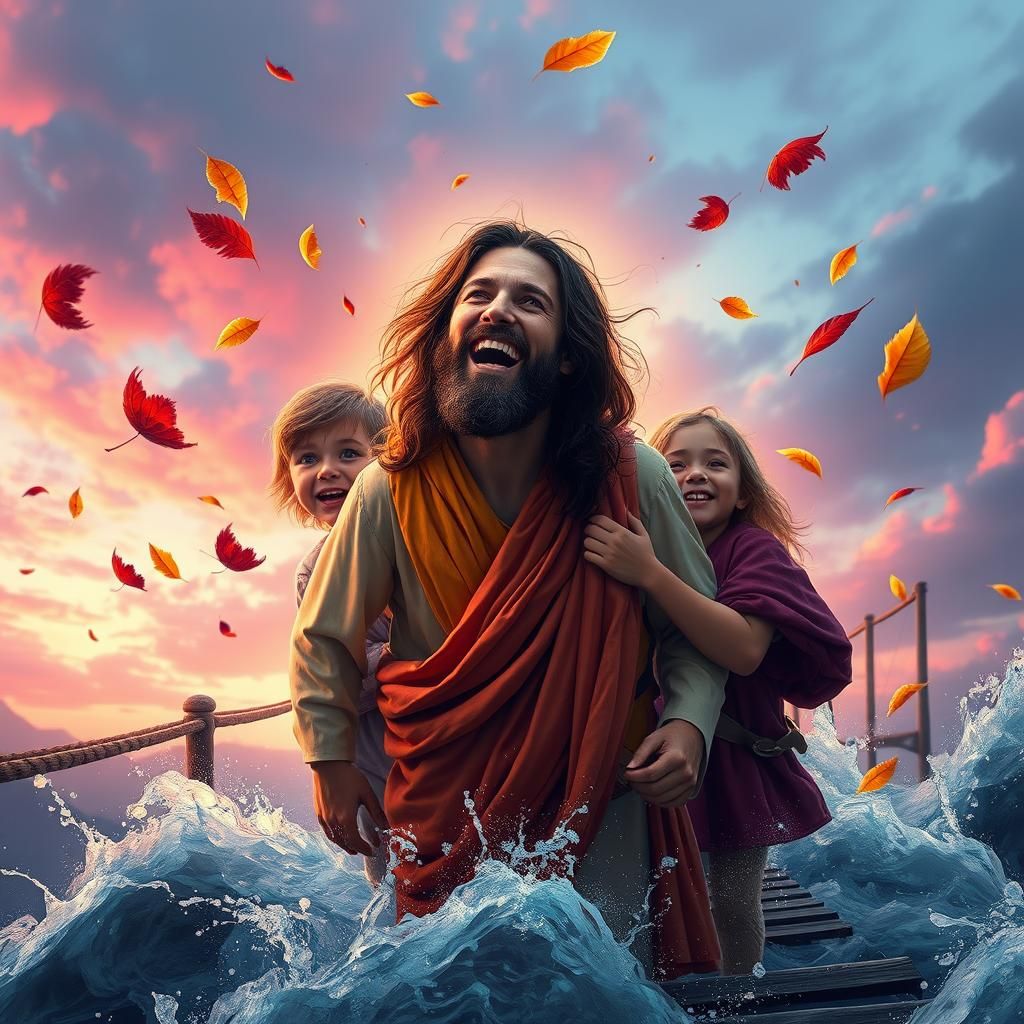 Jesus with Children in Autumnal Fantasy Landscape