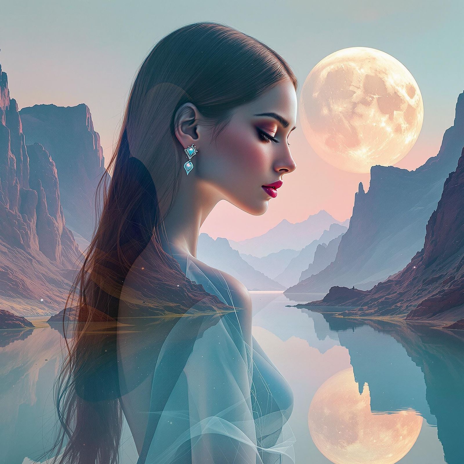 Ethereal Woman in a Dreamlike Alien Landscape