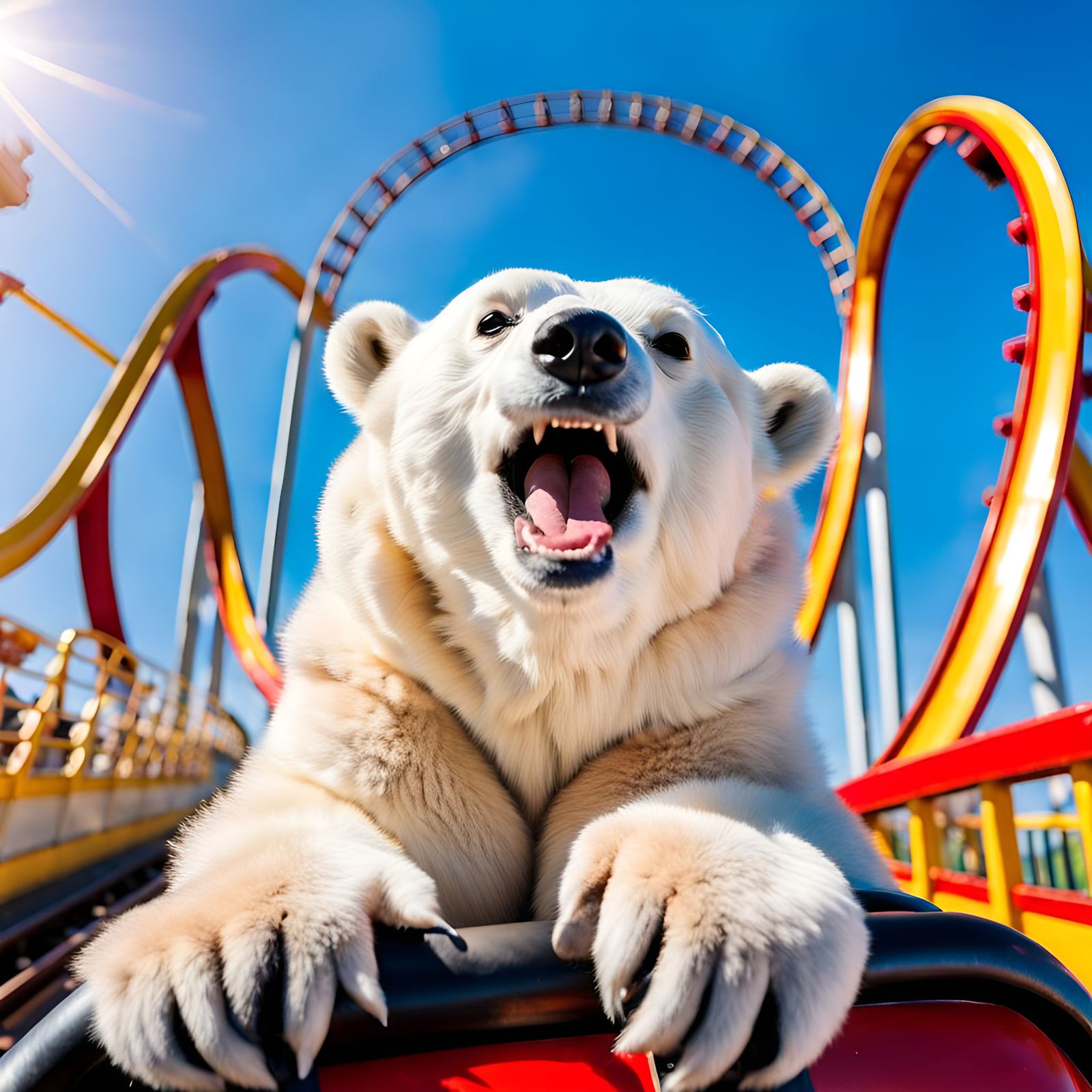 Happy Polar Bear on Roller Coaster Adventure