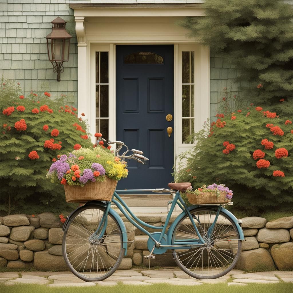 Bicycle at House Entrance, Illustrative Style