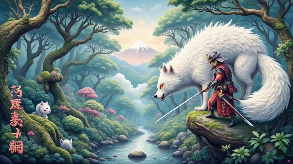 Majestic White KITSUNE Battles Samurai in Japanese Forest