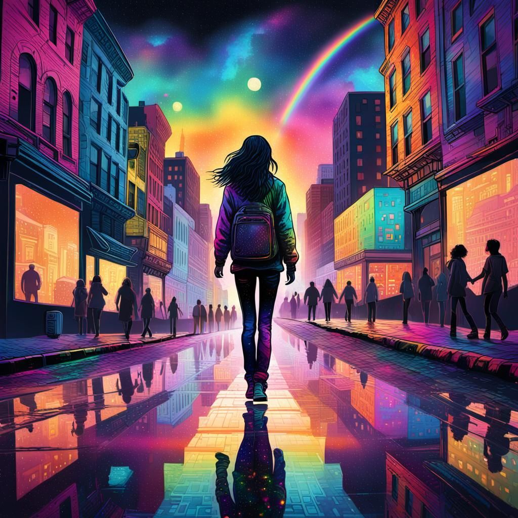 Cosmic New York: A Vibrant Psychedelic Illustration