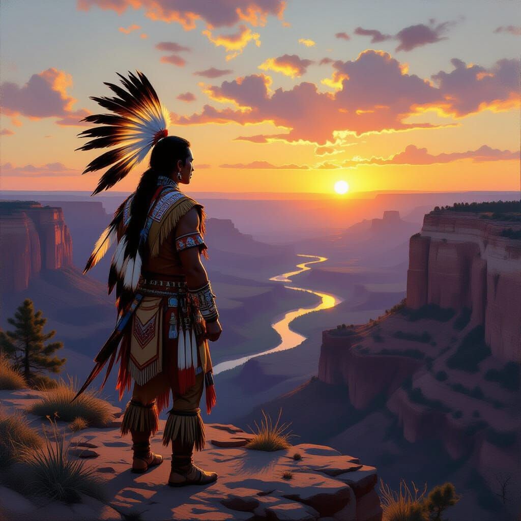 Cherokee Warrior at Dawn Oil Painting