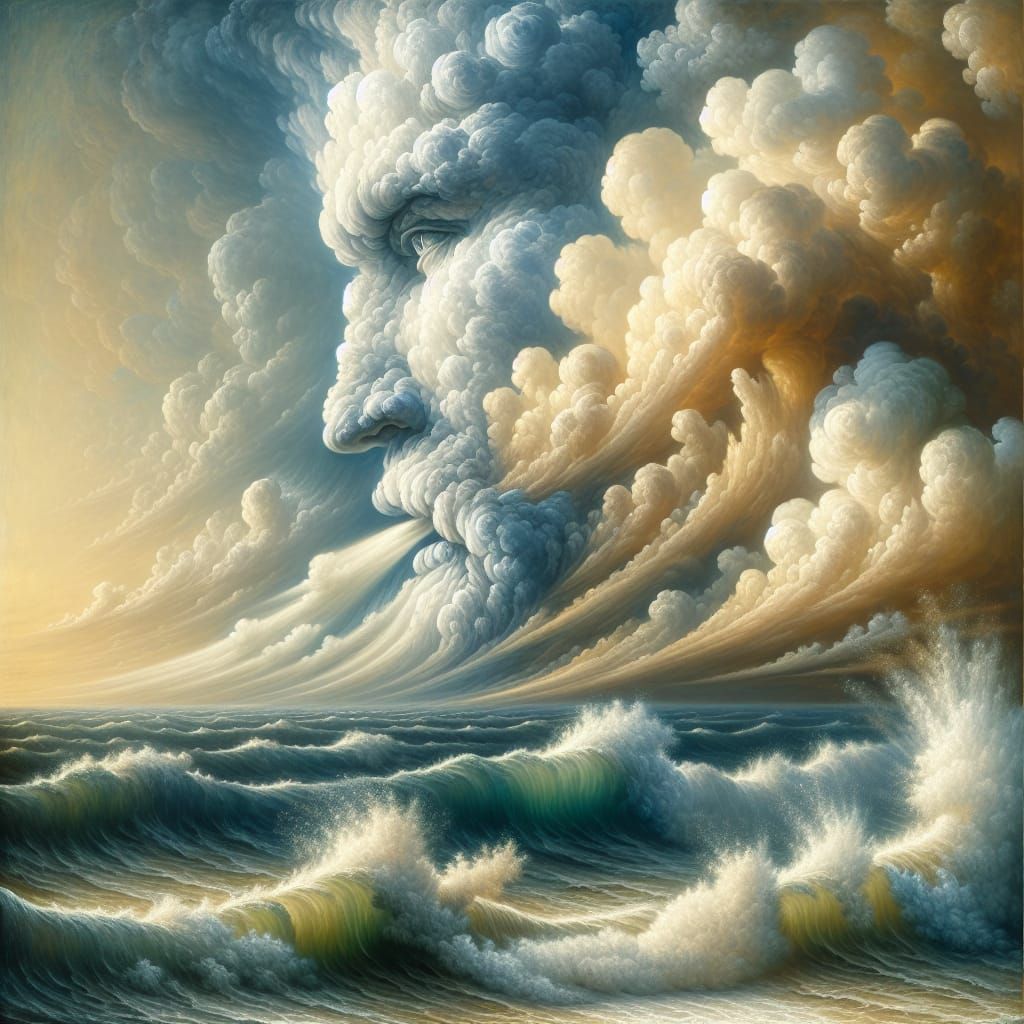 Baroque Cloud Man Creates Ocean Waves