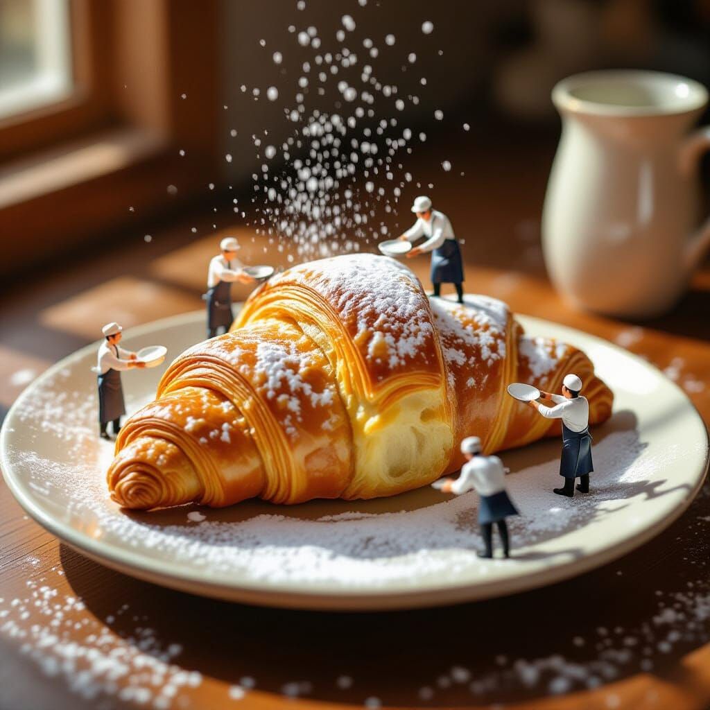 Miniature Bakers Decorate Flaky Croissant