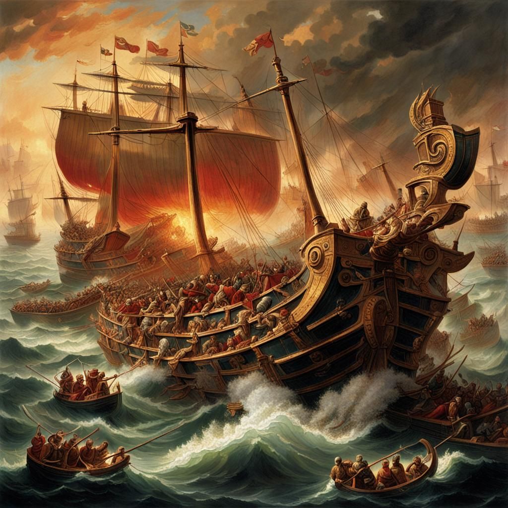 Carthaginian Warship Clash with Roman Vessel