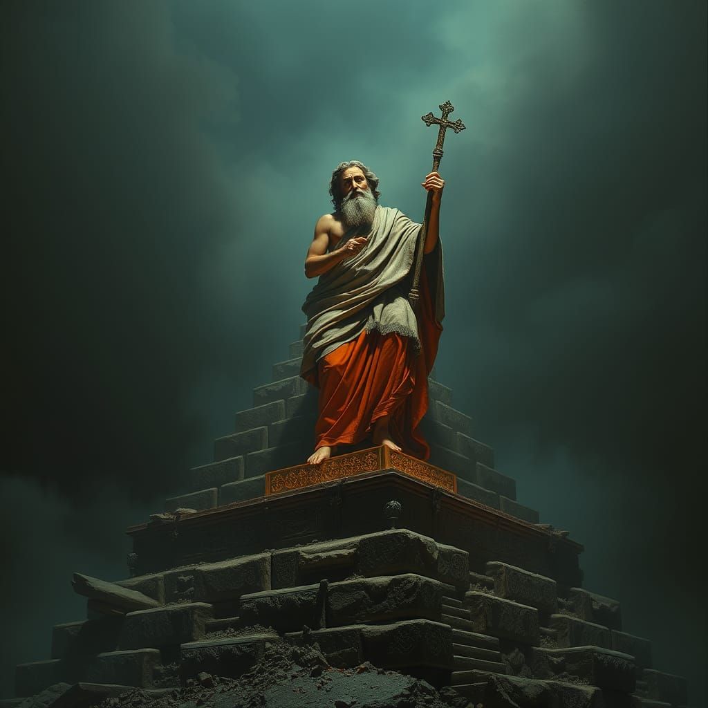 Ancient Hierophant Contemplates Sacred Texts