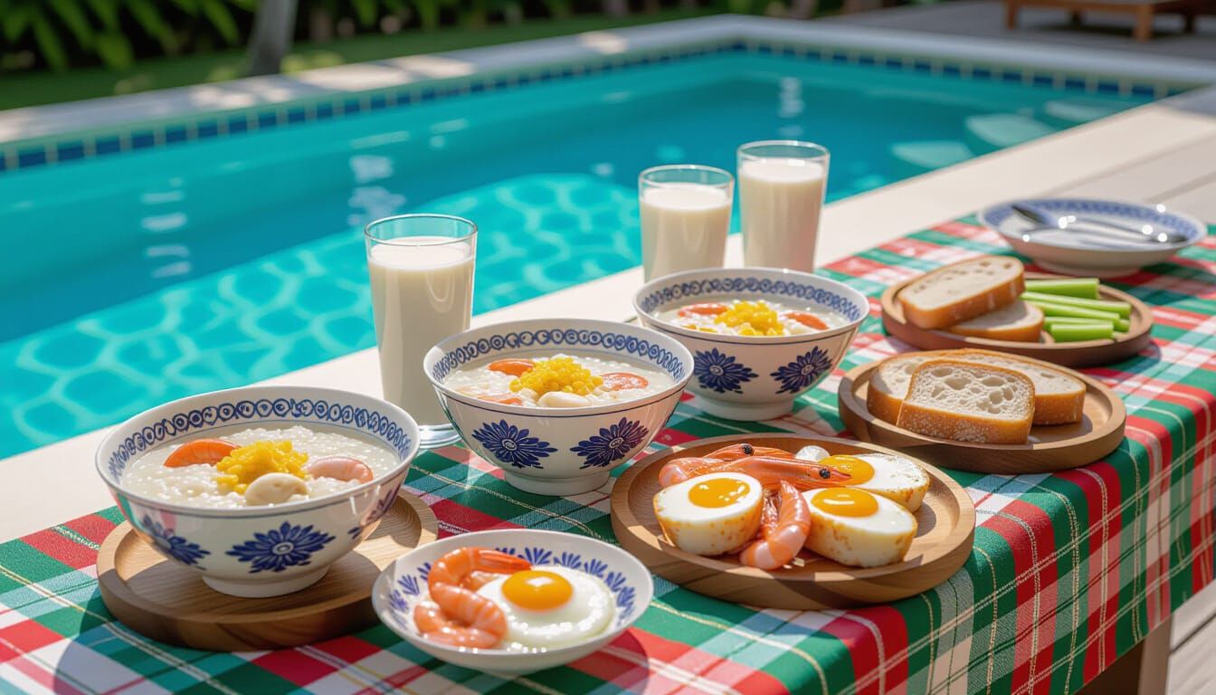Joyful Rural Breakfast Spread by Poolside