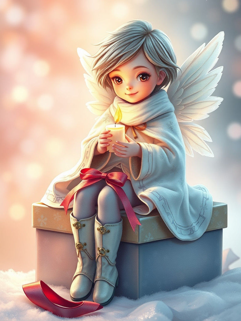 Christmas Angel with Candle in Watercolor Style