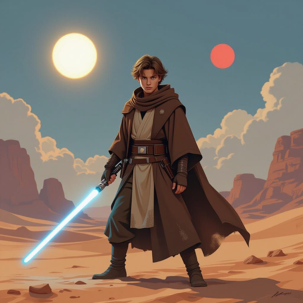 Jedi Knight on Desert Planet with Twin Suns