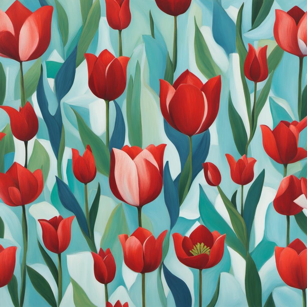 Abstract Minimalist Painting in Vermilion and Aquamarine