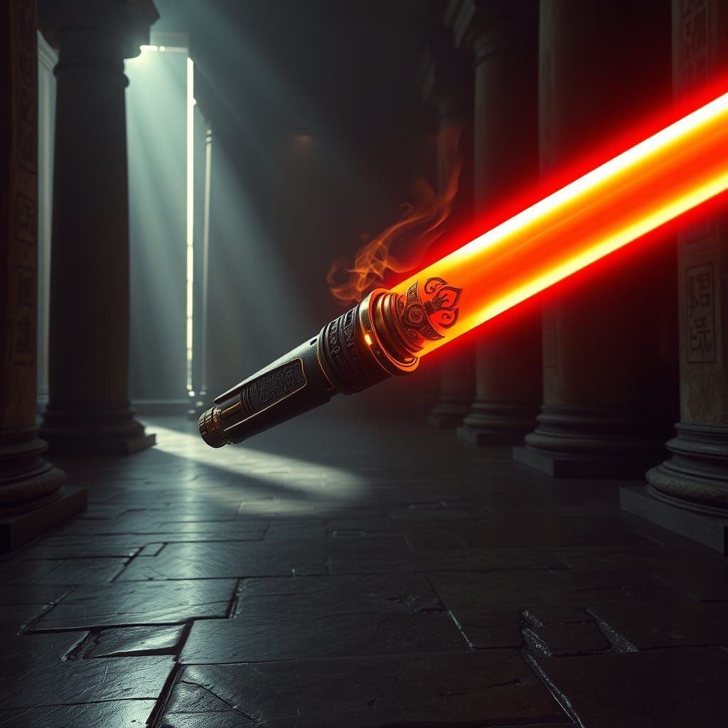 Surreal Sith Temple Scene with Hovering Lightsaber