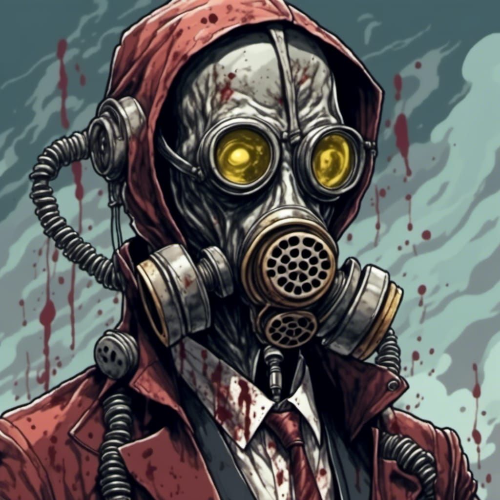 Man in Suit with Gas Mask, Nuclear Art Style