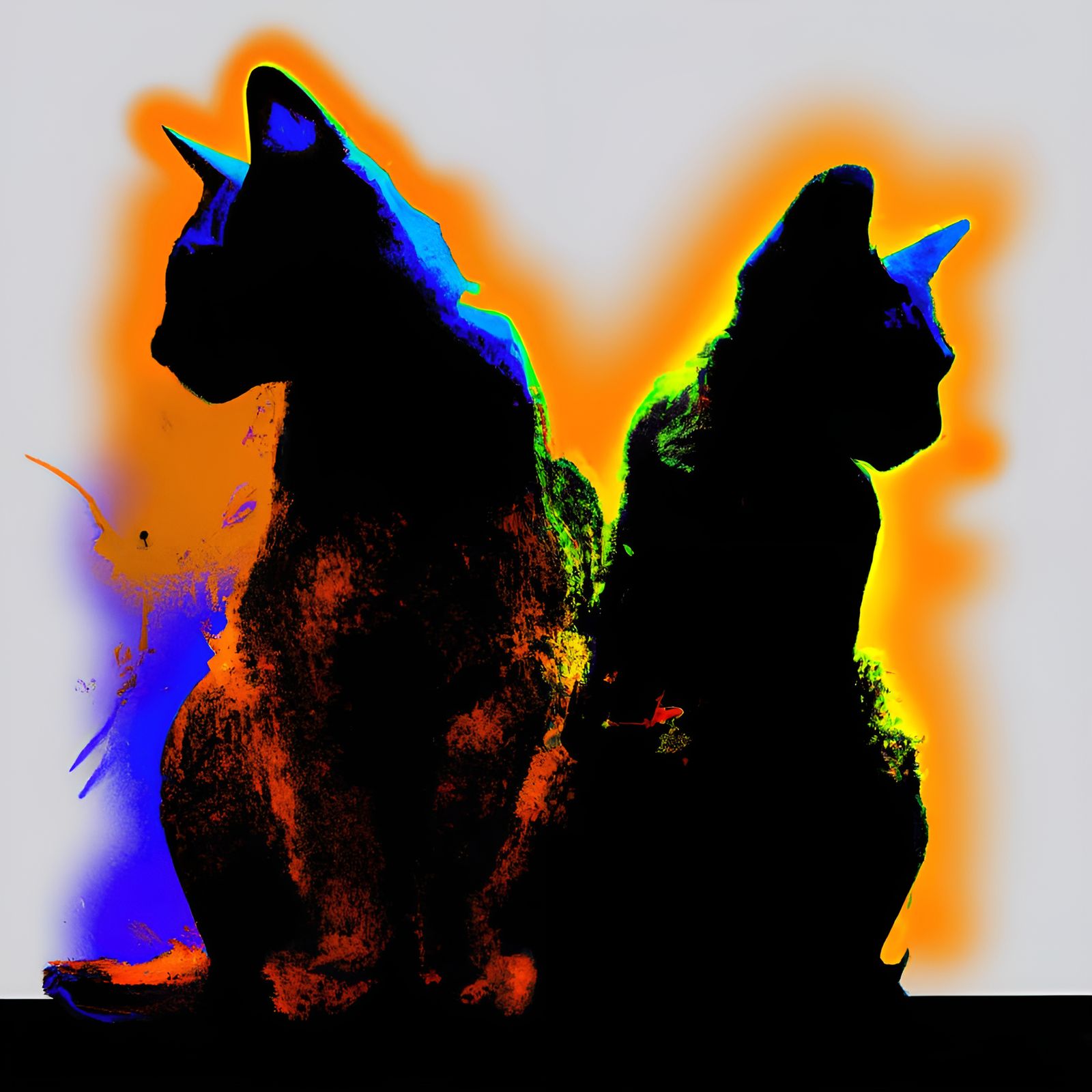 Hyperrealistic Cat Silhouettes with Colorful Background
