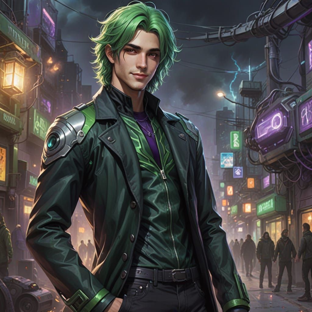 Epic Cyberpunk Hero in Fiery Pose