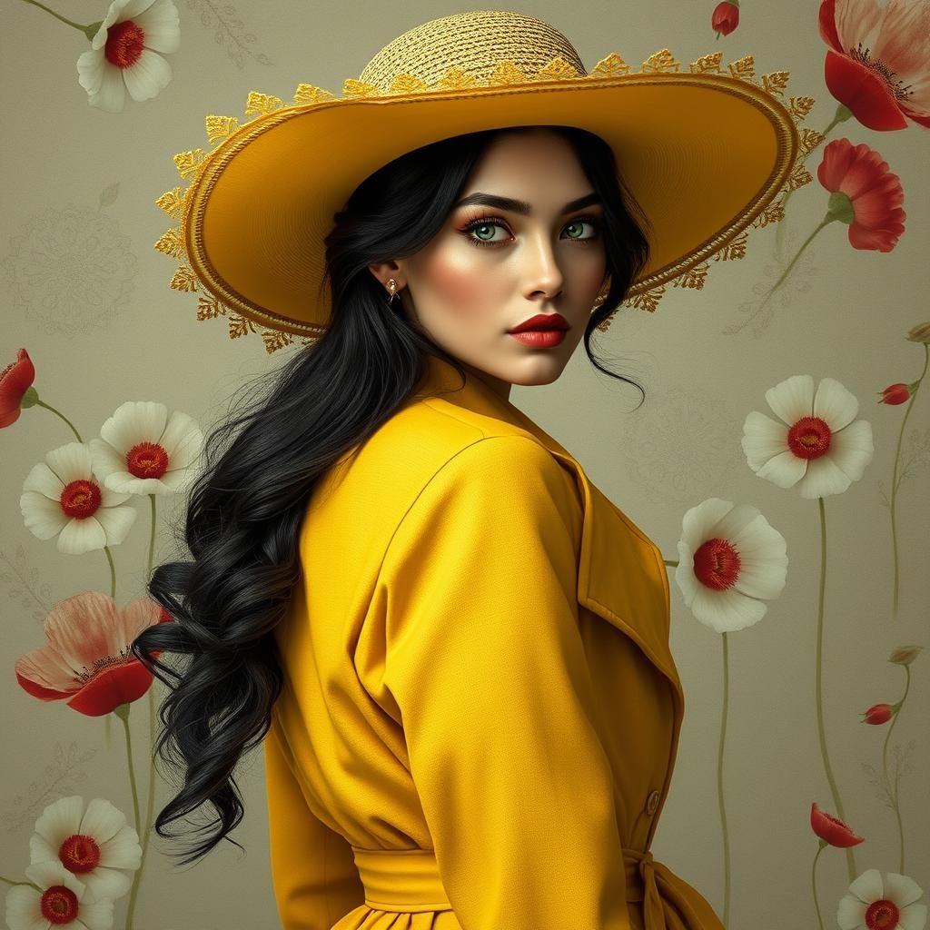 Woman with Emerald Eyes in Pre-Raphaelite Digital Art