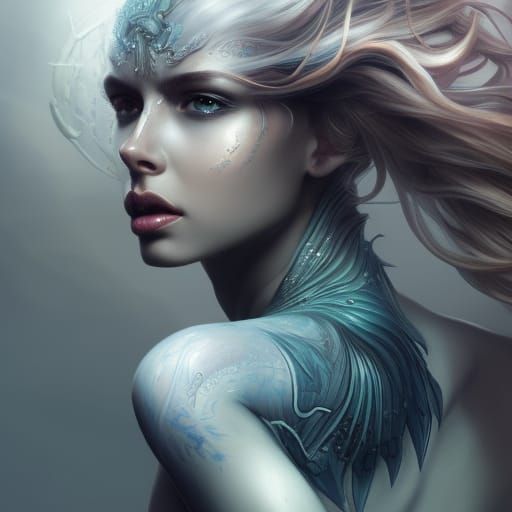 Queen of Blades: Hyperrealistic Portrait with Wing Tattoos