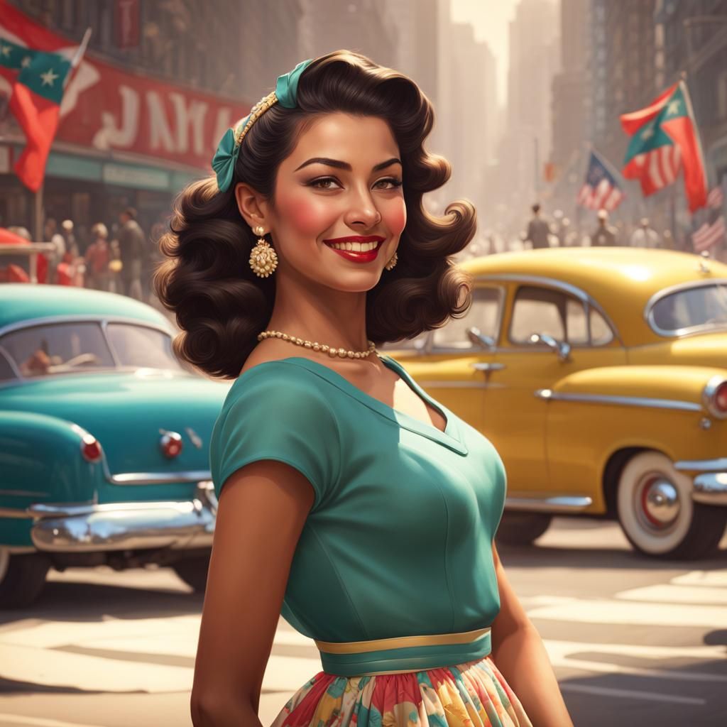 Beautiful Latina Girl in 1950s New York