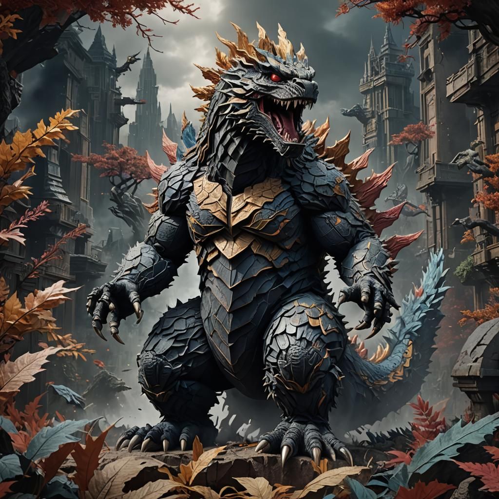 Detailed Paper Godzilla Matte Painting