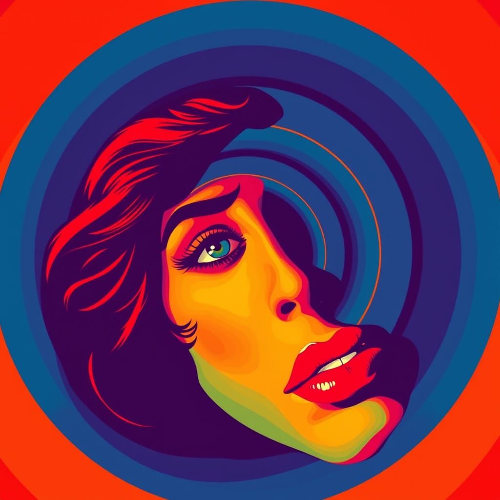 Spiral Face in Pop Art Style with Bauhaus Elements