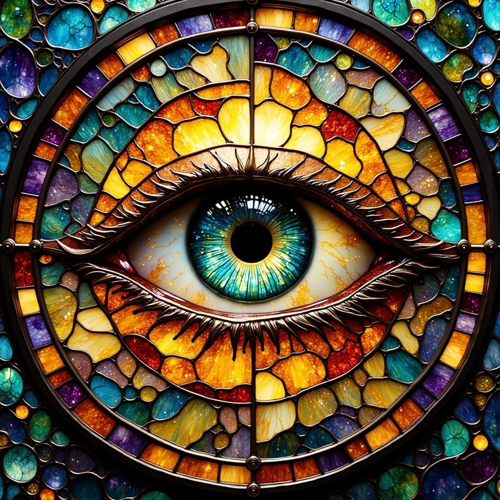 Galactic Eye Views Earth in Stained Glass Style