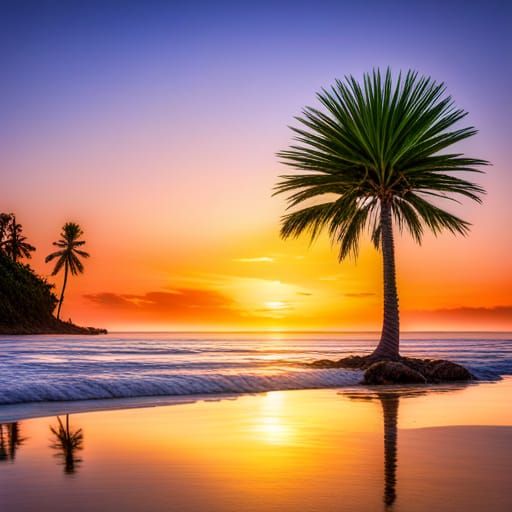 Dancing Palm Tree at Sunset Beach