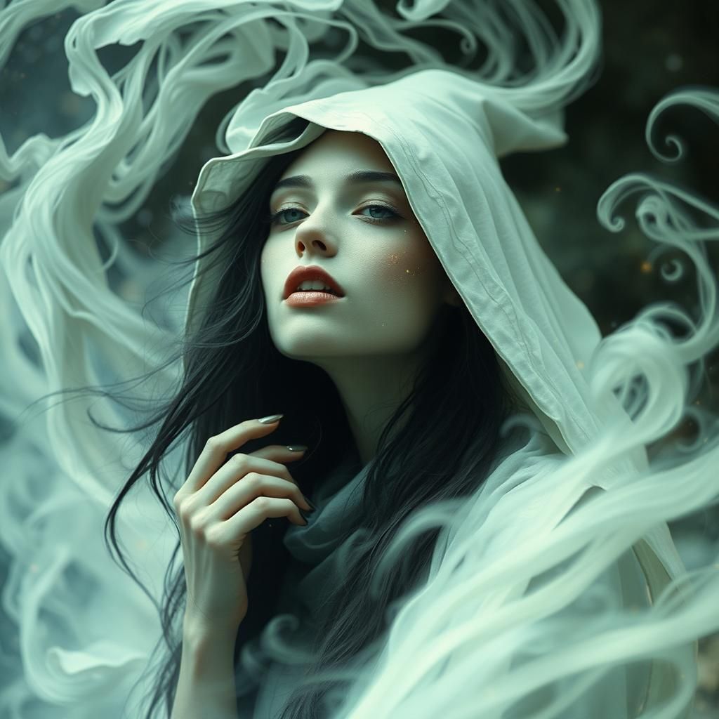 Enchanting White Witch with Swirling Magic