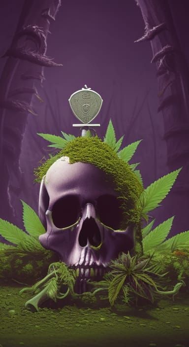 Detailed Skull with Plant and Gravestone, Dark Art