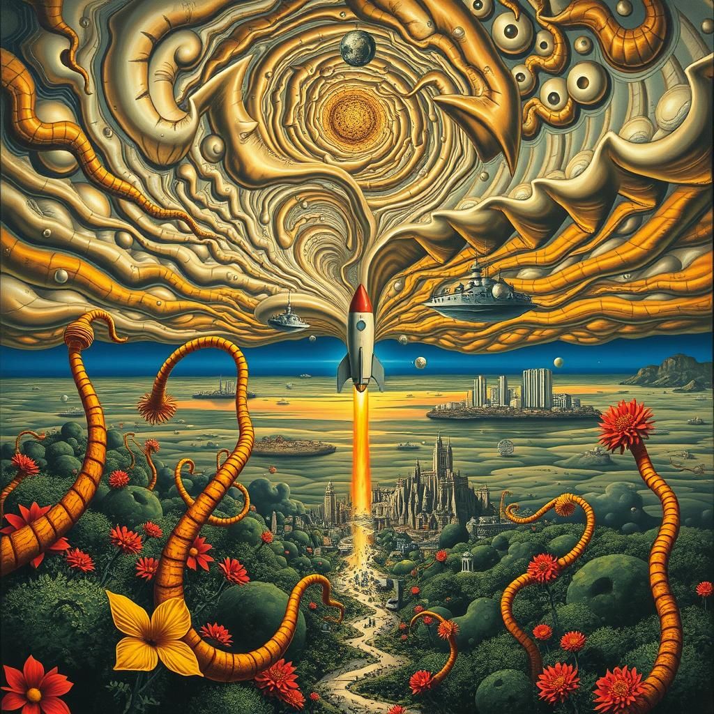 Surreal Landscape with Elastic Flora and Vortex, Salvador Da...