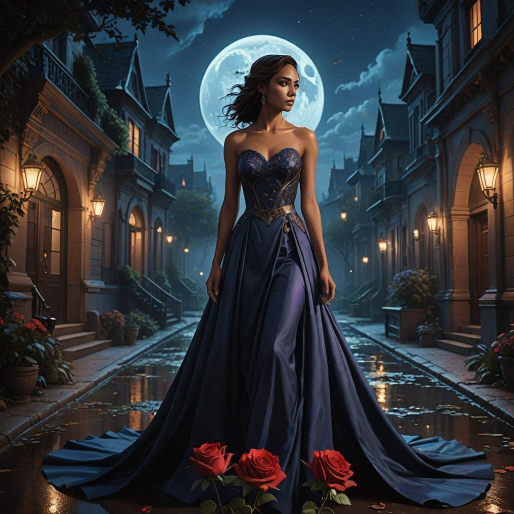 Romantic Moonlit Mansion in Luxurious Hues