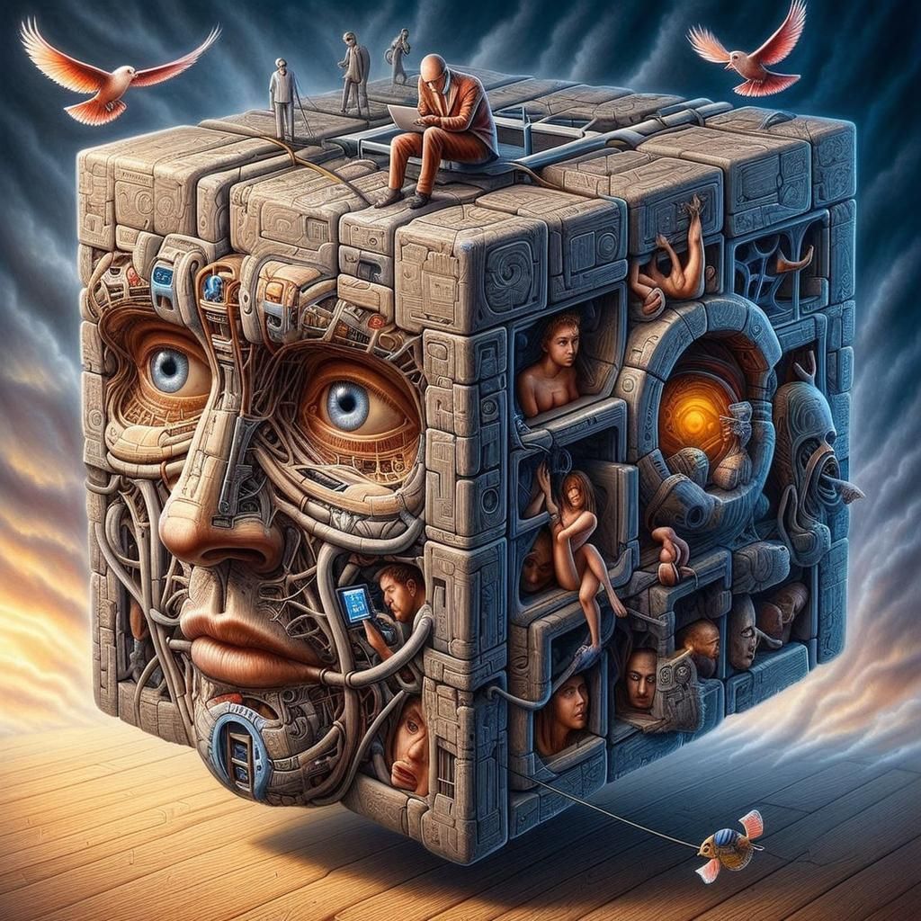Social Life in a Cube: Surrealist Digital Artwork