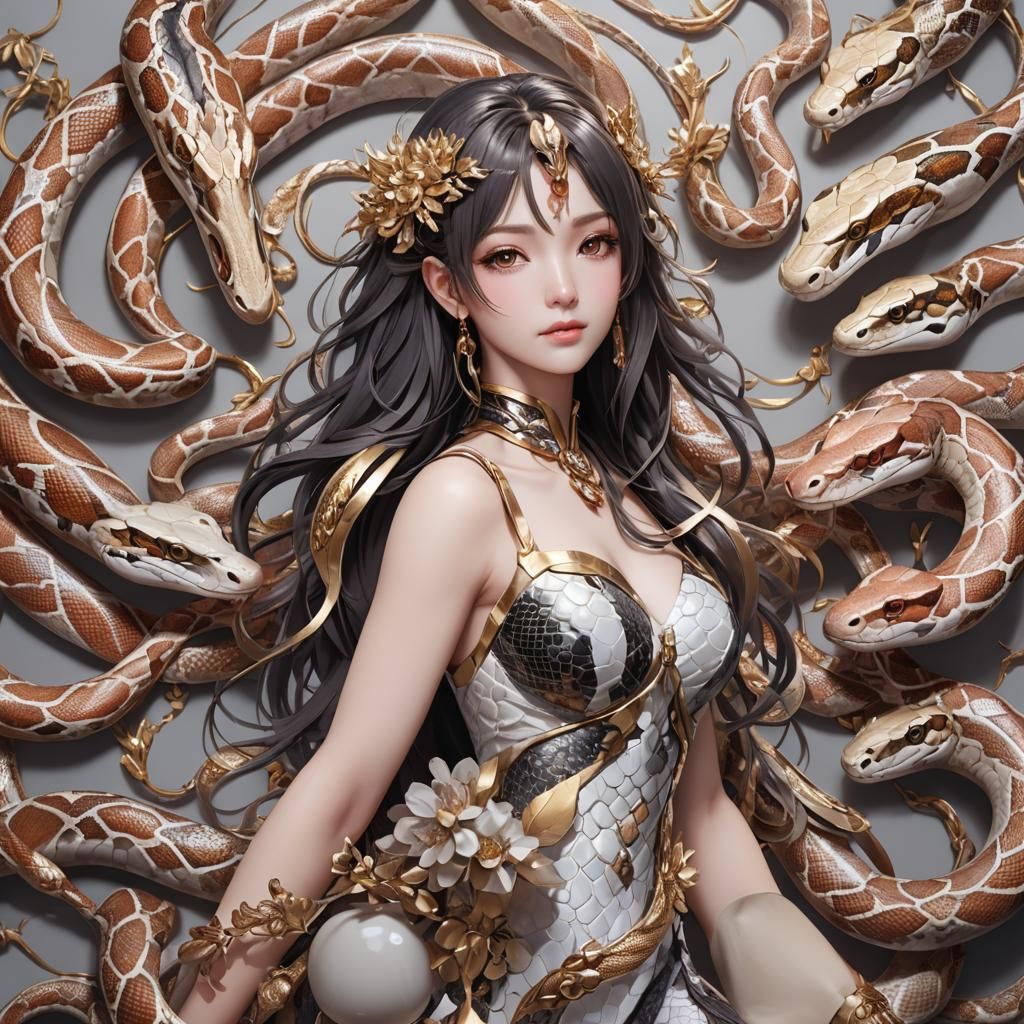 Detailed 3D Anime Python Inspired by WLOP