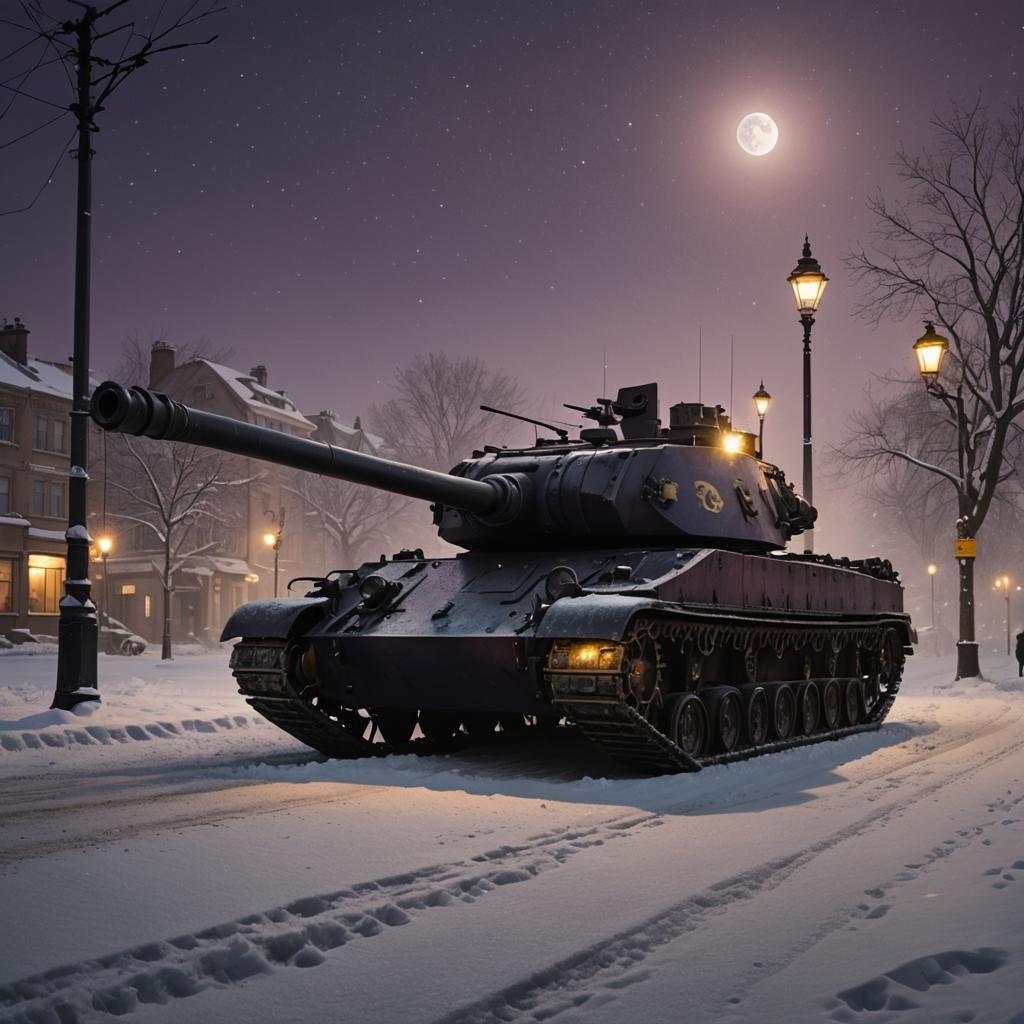 Russian Tank in Snowy Twilight: Digital Matte Painting