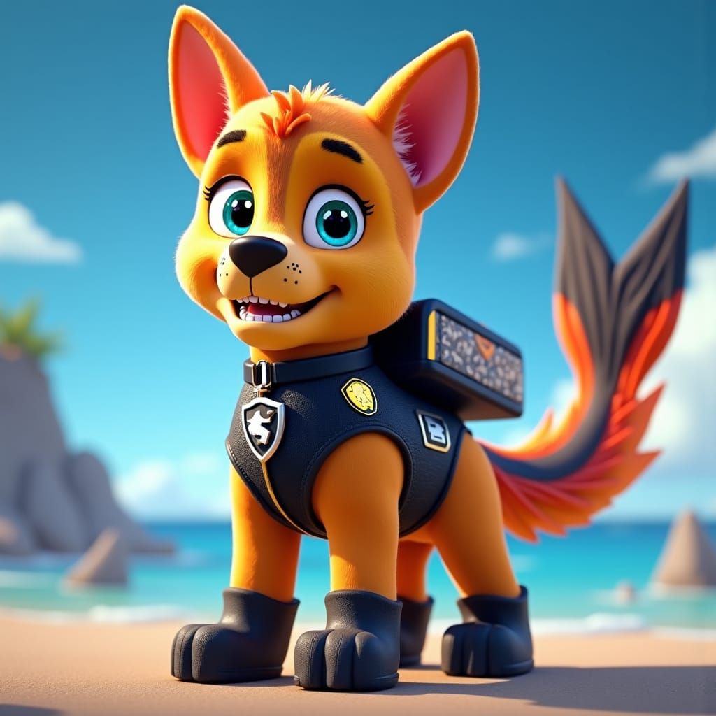 Paw Patrol Pup with Mermaid Tail in Digital Art Style