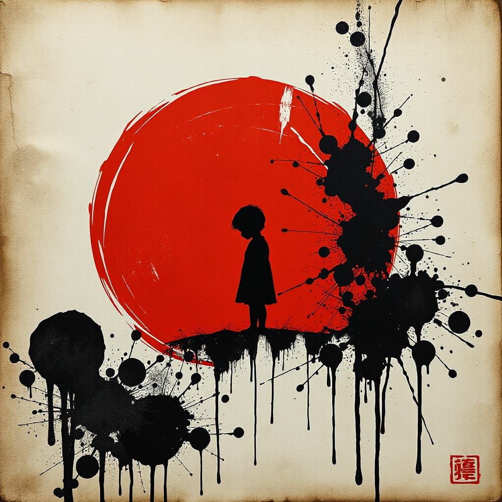 Solitary Figure in Crimson Orbit