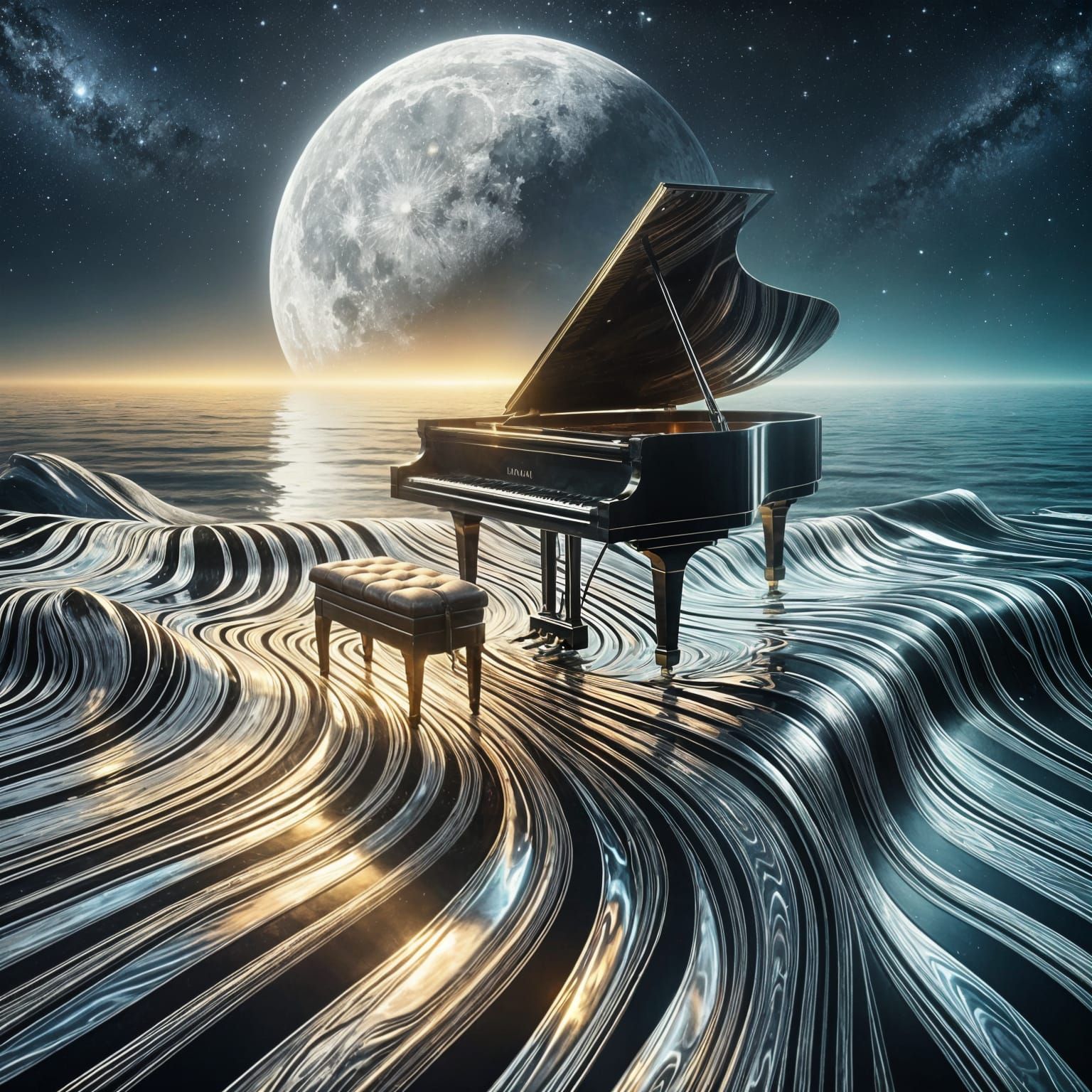 Ebony Piano Resonates with Cosmic Ocean