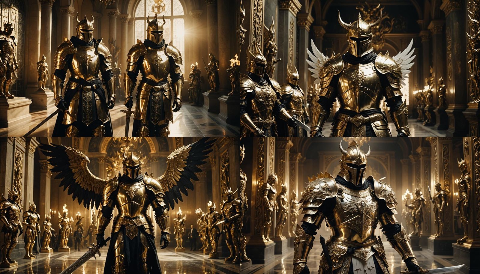 Golden Knight with Obsidian Armor in a Cinematic Style