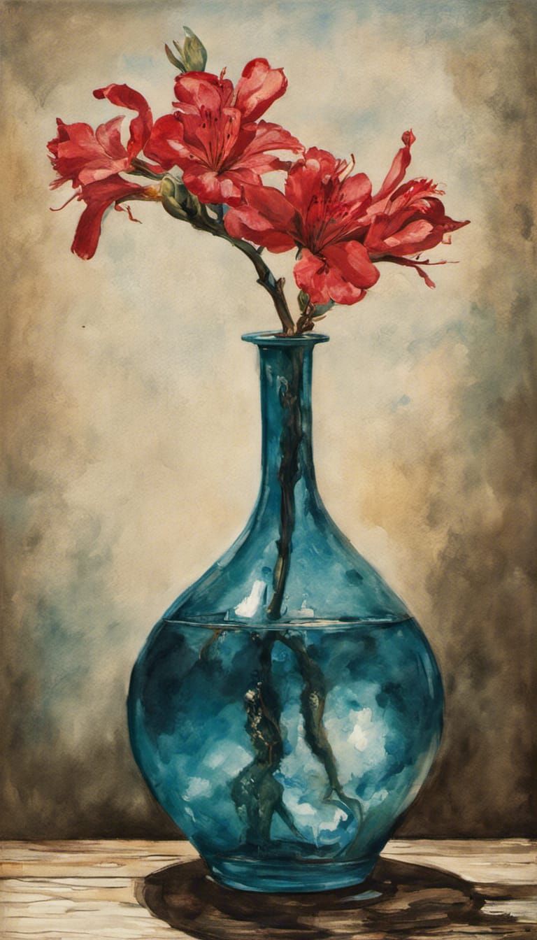 Intricately Detailed Single Stem of Azalea Flowers : Glass B...