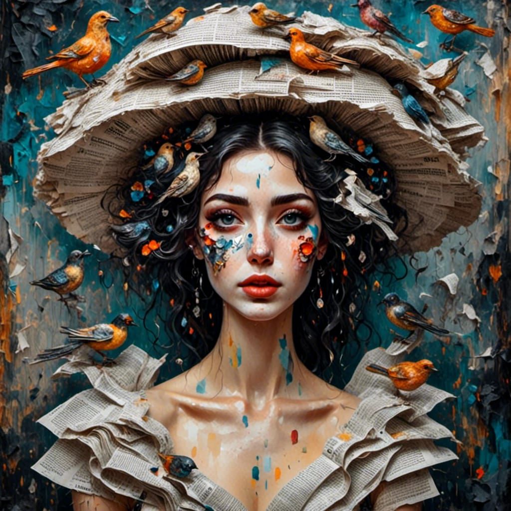 Newspaper Woman in Fairytale Landscape