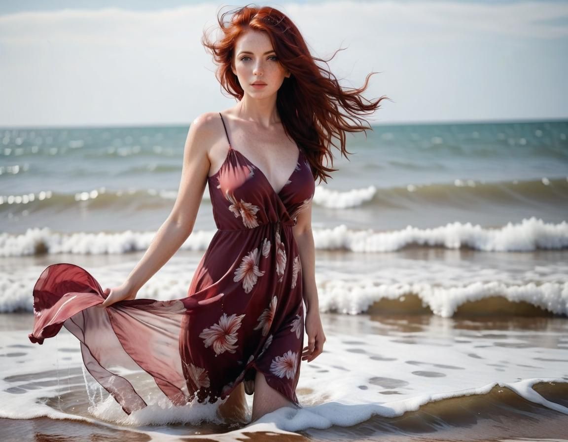 Woman with Red Hair at the Beach
