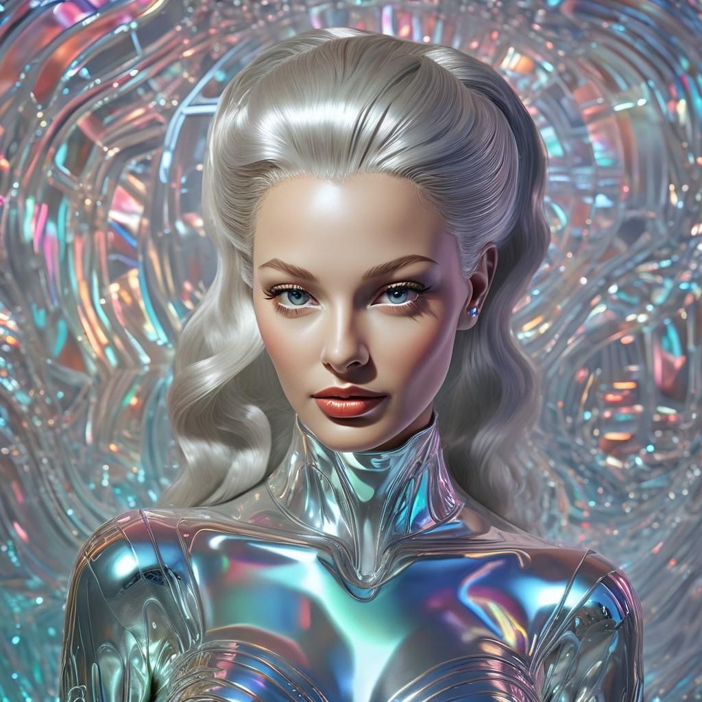Iridescent Silk Cyborg Lady in 1950s Retro Style