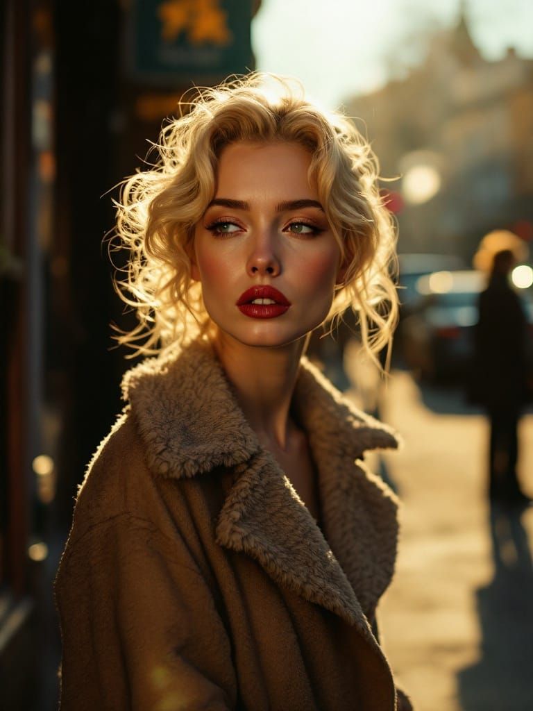 Woman Squinting in Harsh Dawn Light, Cinematic Realism