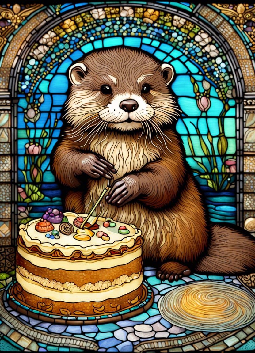 Stained Glass Otter Bakes a Cake