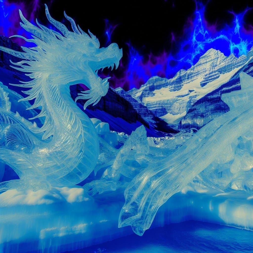 Ice Dragon Roaring with Frozen Flames