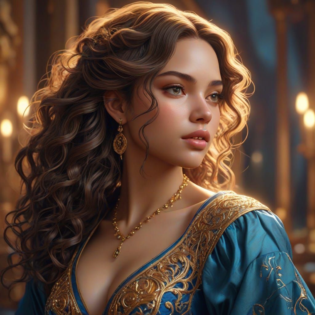 Curvy Ebony Goddess in Grand Jewelry Art Nouveau Portrait