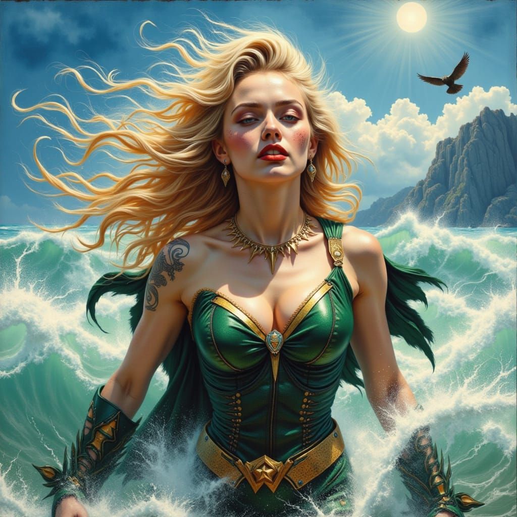 Marilyn Monroe Emerges from the Ocean in a Vibrant Aquaman R...