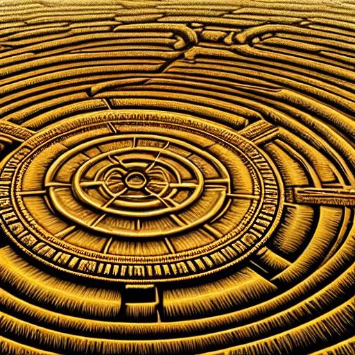 Intricate Geometric Crop Circle in Wheat Field
