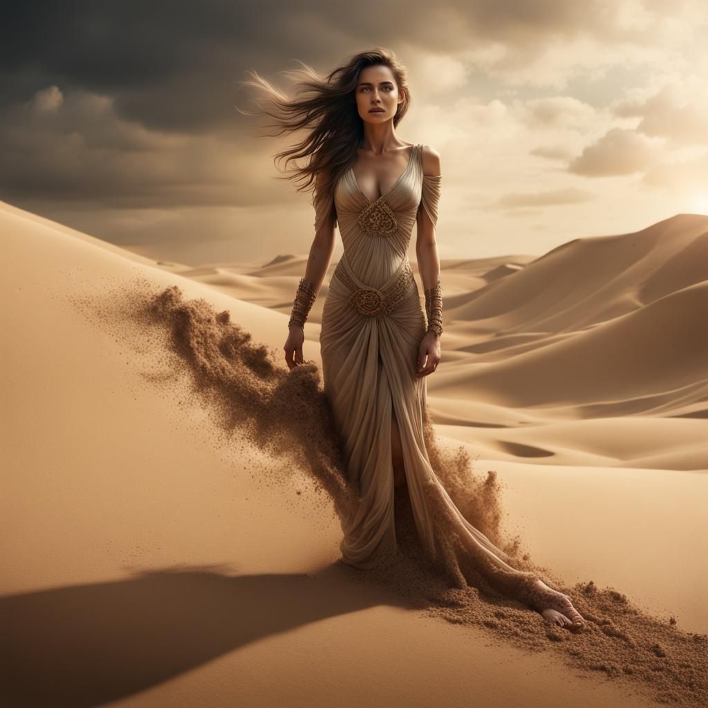Woman Dissolving into Sand: Digital Matte Painting
